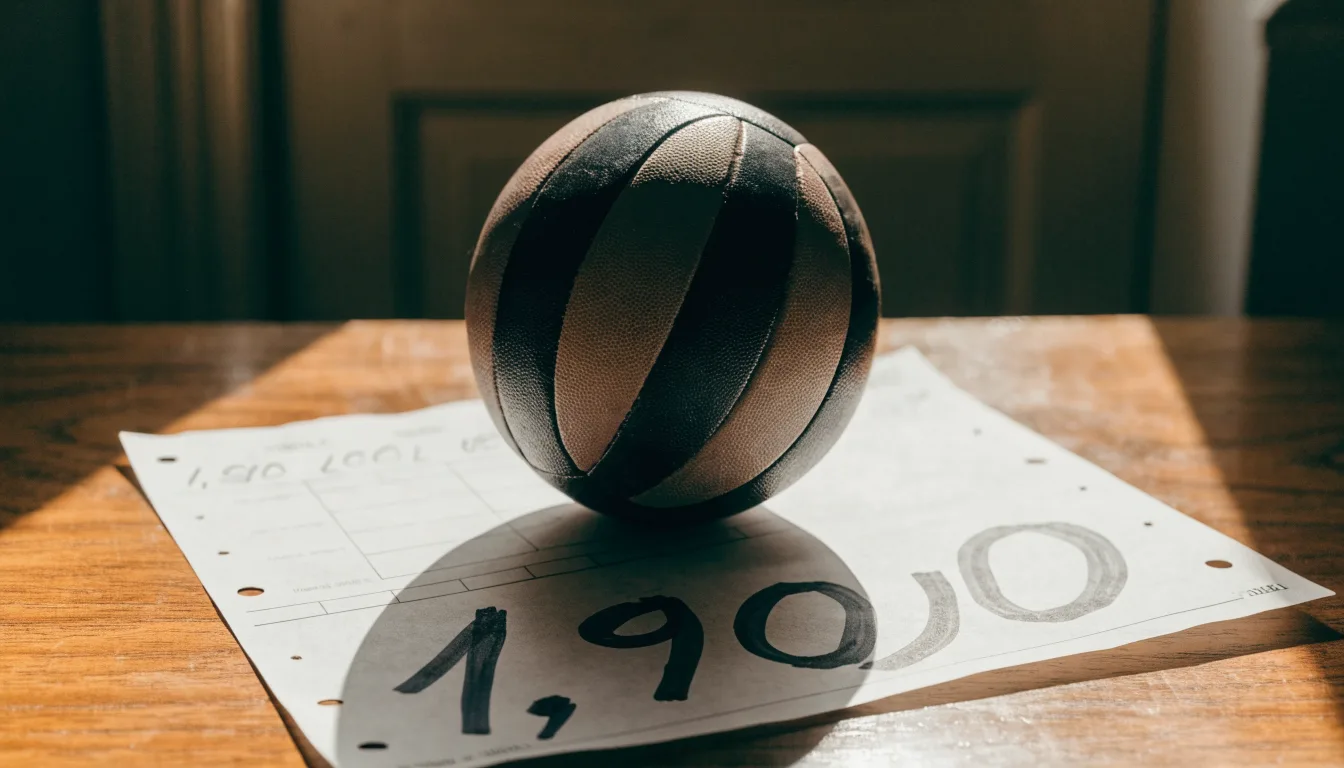 Un pallone da calcio appoggiato su una schedina bianca su un tavolo di legno, alla luce del giorno