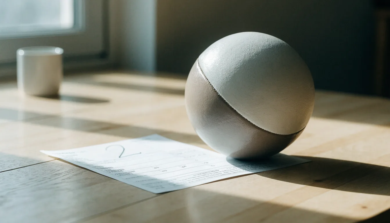 Un pallone da calcio appoggiato su una schedina bianca su un tavolo di legno, alla luce del giorno