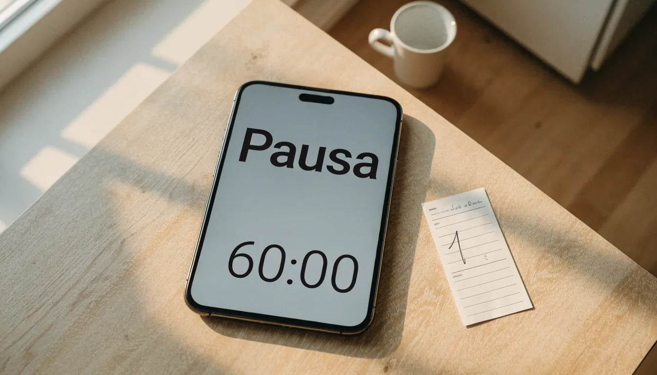 Un documento di identità appoggiato accanto a uno smartphone con un timer sullo schermo, su un tavolo da cucina