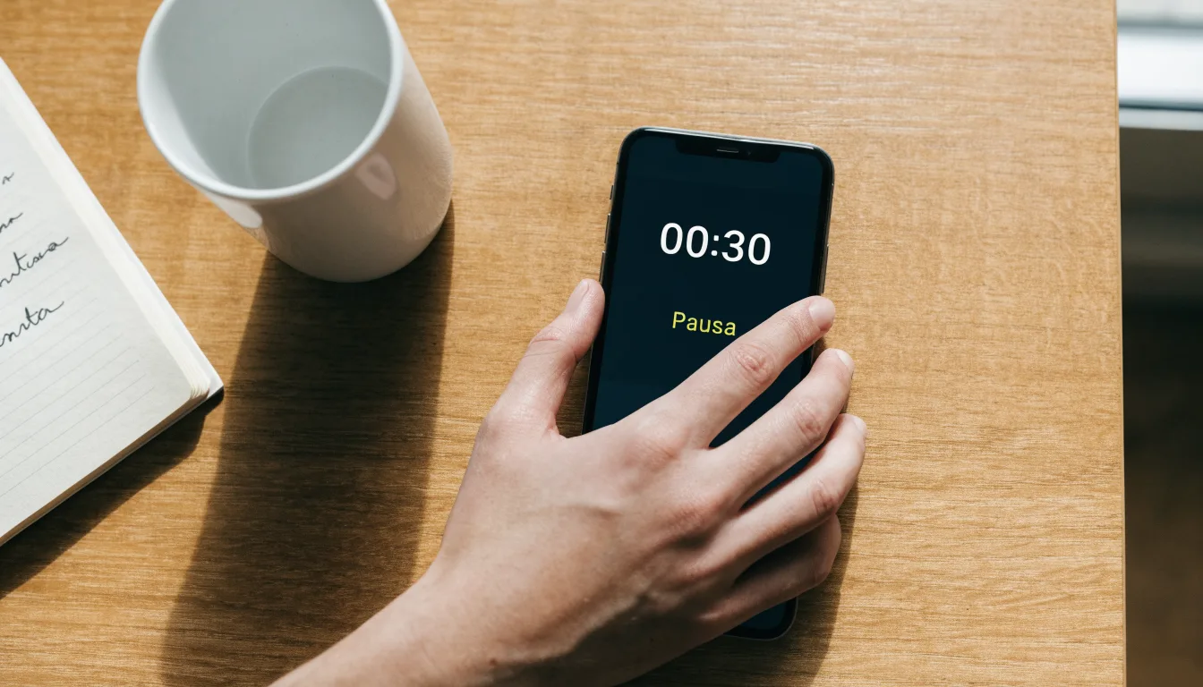 Un documento di identità appoggiato accanto a uno smartphone con un timer sullo schermo, su un tavolo da cucina