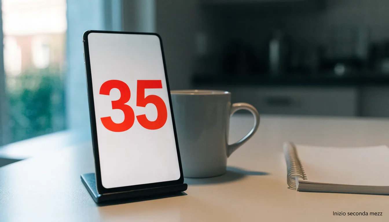 Un documento di identità appoggiato accanto a uno smartphone con un timer sullo schermo, su un tavolo da cucina