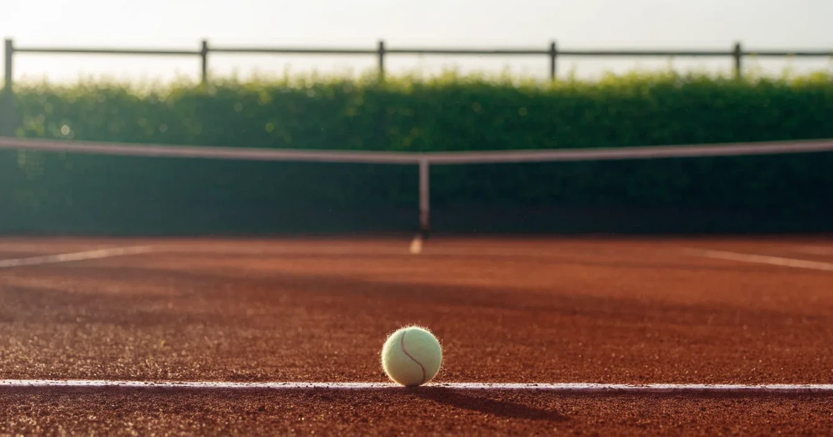 Un pallone da calcio sul dischetto del centrocampo di un prato, alla luce del mattino