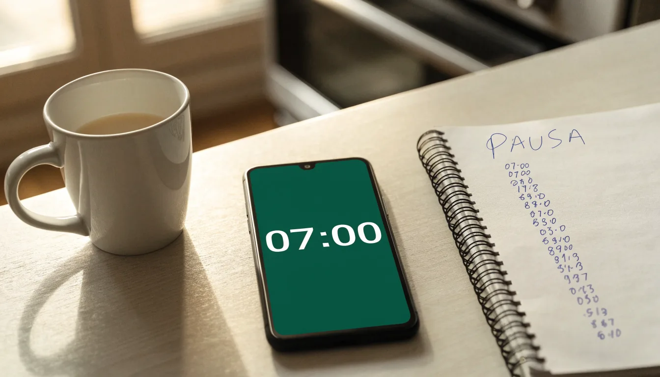 Un documento di identità appoggiato accanto a uno smartphone con un timer sullo schermo, su un tavolo da cucina
