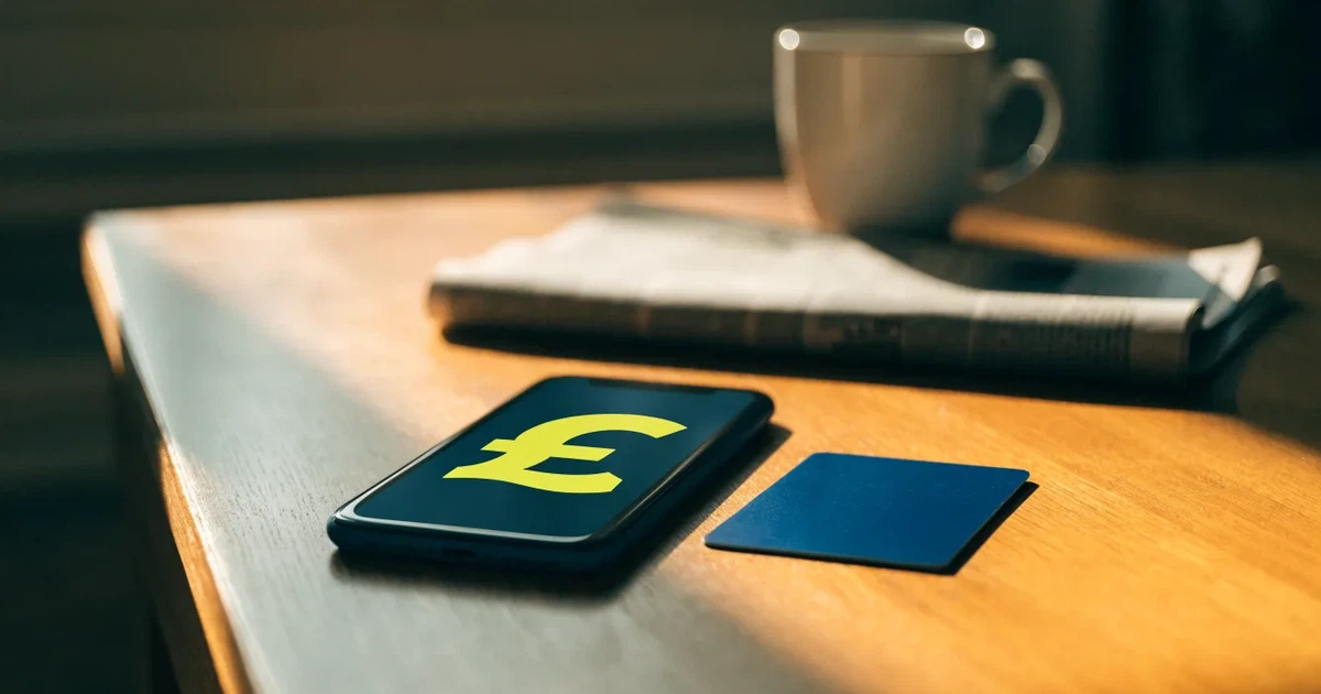 Uno smartphone e una carta di pagamento affiancati su un tavolo di legno, con alcune banconote da euro accanto