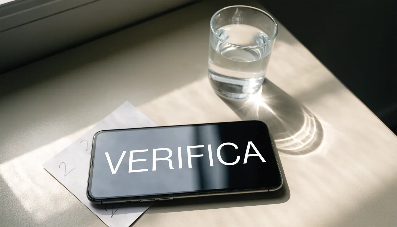 Un documento di identità appoggiato accanto a uno smartphone con un timer sullo schermo, su un tavolo da cucina